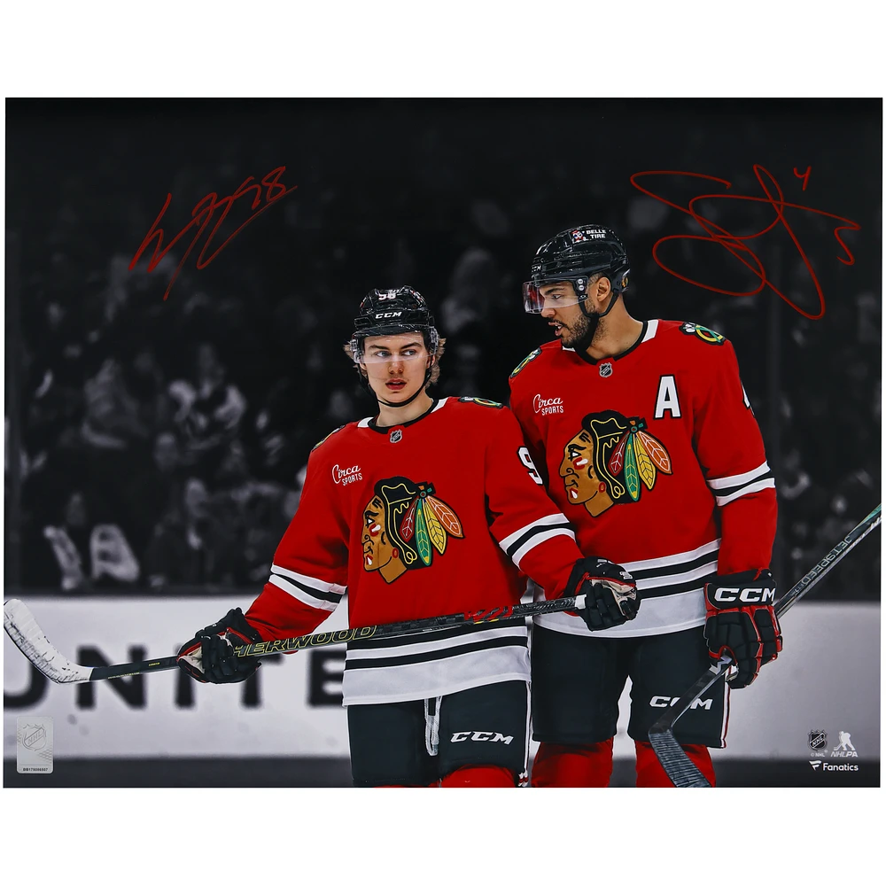 Connor Bedard & Seth Jones Chicago Blackhawks Autographed 16" x 20" Red Jersey Spotlight Photograph