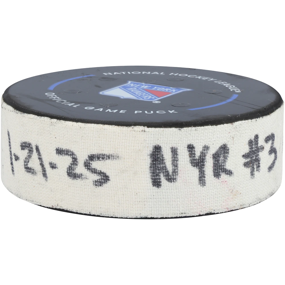 Matt Rempe New York Rangers Game-Used Goal Puck vs. Ottawa Senators on January 21, 2025