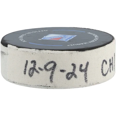 Tyler Bertuzzi Chicago Blackhawks Game-Used Goal Puck vs. New York Rangers on December 9, 2024