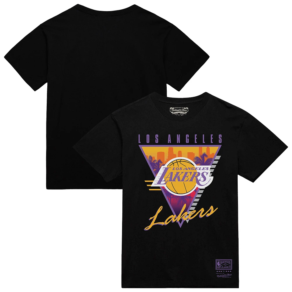 Men's Mitchell & Ness Black Los Angeles Lakers Worldwide Collection Tri-Logo T-Shirt