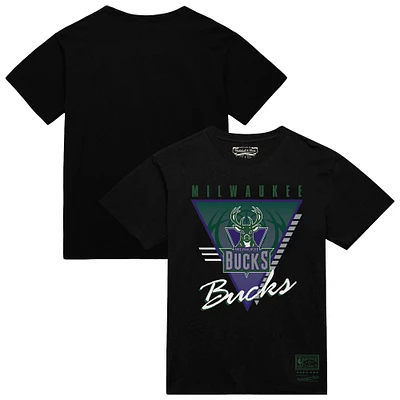 Men's Mitchell & Ness Black Milwaukee Bucks Worldwide Collection Tri-Logo T-Shirt