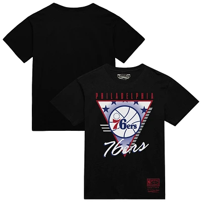 Men's Mitchell & Ness Black Philadelphia 76ers Worldwide Collection Tri-Logo T-Shirt