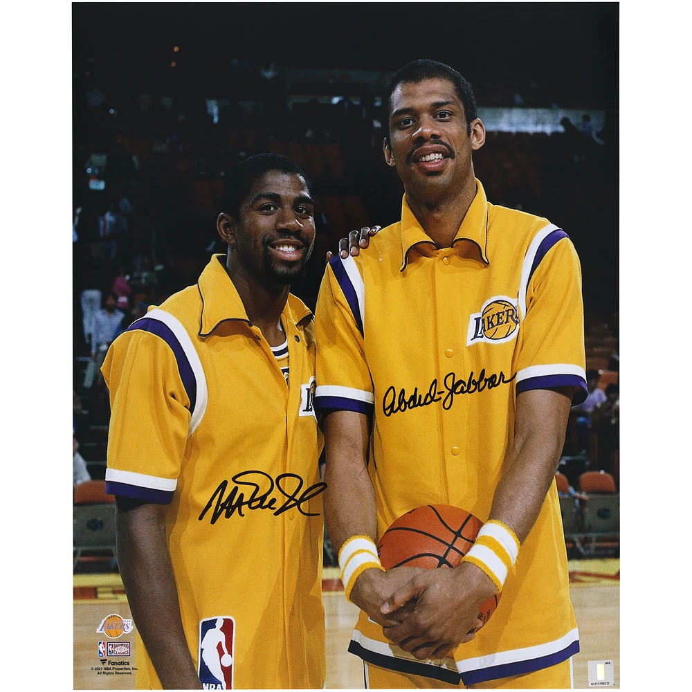 Magic Johnson & Kareem Abdul-Jabbar Los Angeles Lakers Autographed 16" x 20" Warm-ups Photograph