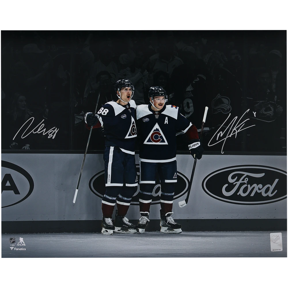 Martin Necas & Cale Makar Colorado Avalanche Autographed 16" x 20" Navy Alternate Jersey Celebration Spotlight Photograph