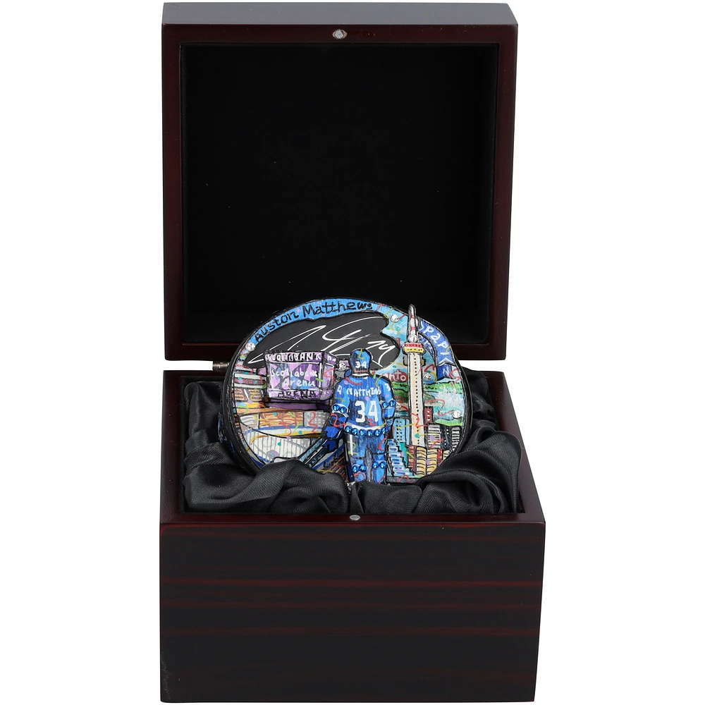 Auston Matthews Toronto Maple Leafs Autographed Hockey Puck - Art by Charles Fazzino - WN55914923