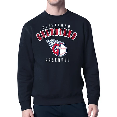 Men's Starter Navy Cleveland Guardians Team Logo Fleece Pullover Sweatshirt