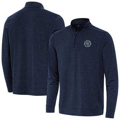 Men's Antigua Heather Navy New York City FC Bright Quarter-Zip Pullover