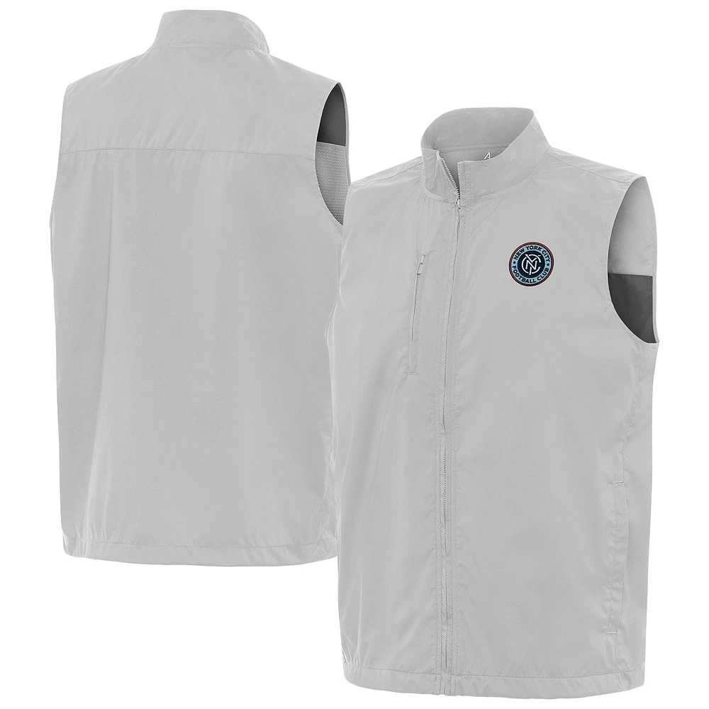Men's Antigua Heather Gray New York City FC Brisk Full-Zip Vest