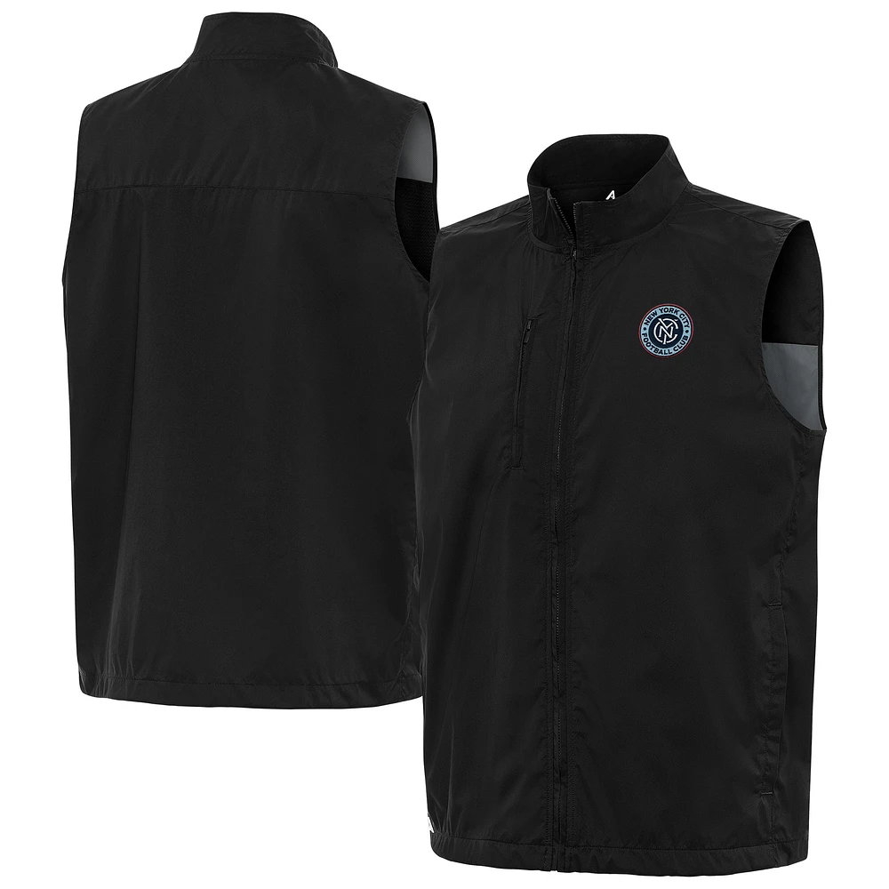 Men's Antigua Black New York City FC Brisk Full-Zip Vest