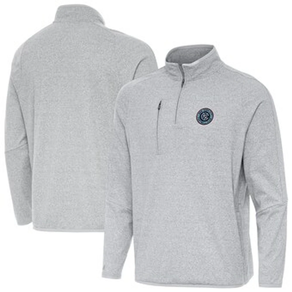Men's Antigua Heather New York City FC Certain Tri-Blend Quarter-Zip Top