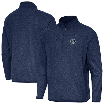 Men's Antigua Heather Navy New York City FC Certain Tri-Blend Quarter-Zip Top