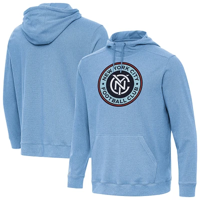 Men's Antigua Heather Sky Blue New York City FC Cloud Pullover Hoodie