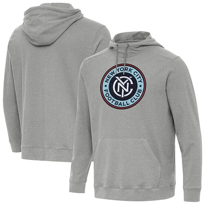 Men's Antigua Heather Gray New York City FC Cloud Pullover Hoodie