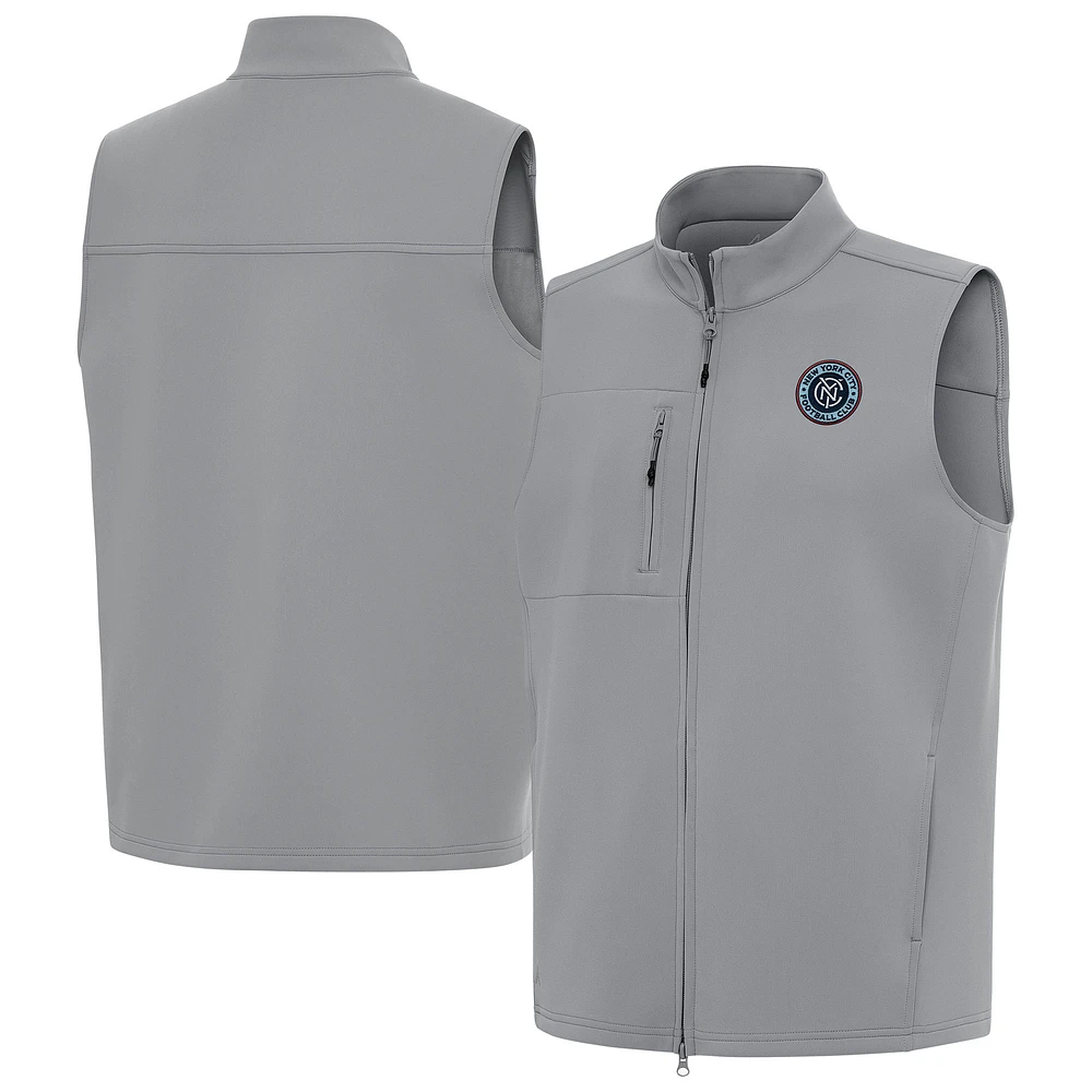 Men's Antigua Gray New York City FC Demand Full-Zip Vest