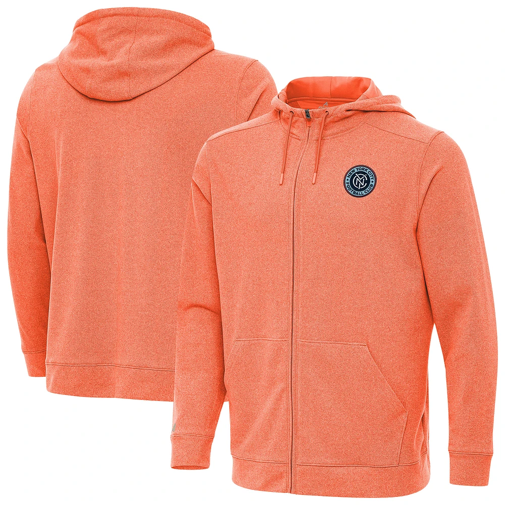 Men's Antigua Heather Orange New York City FC Effortless Full-Zip Hoodie Jacket