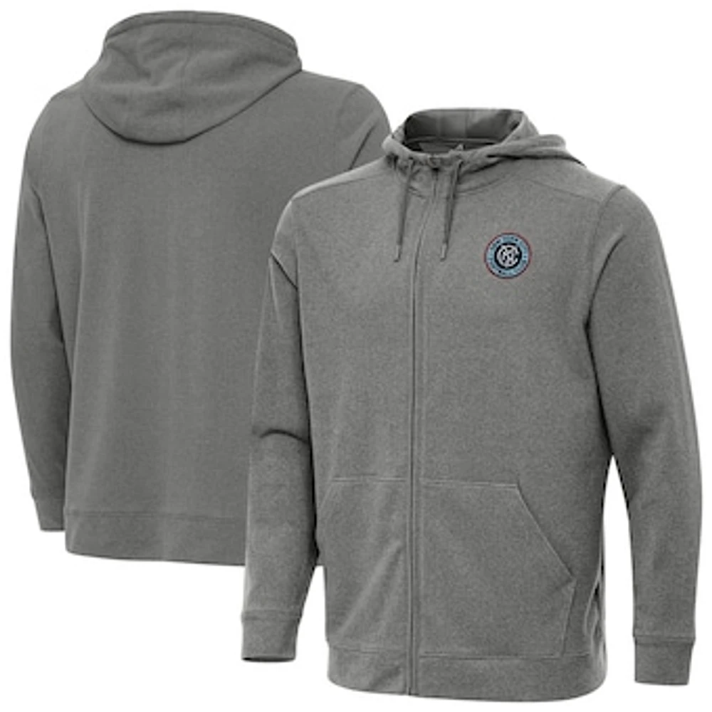 Men's Antigua Heather Charcoal New York City FC Effortless Full-Zip Hoodie Jacket