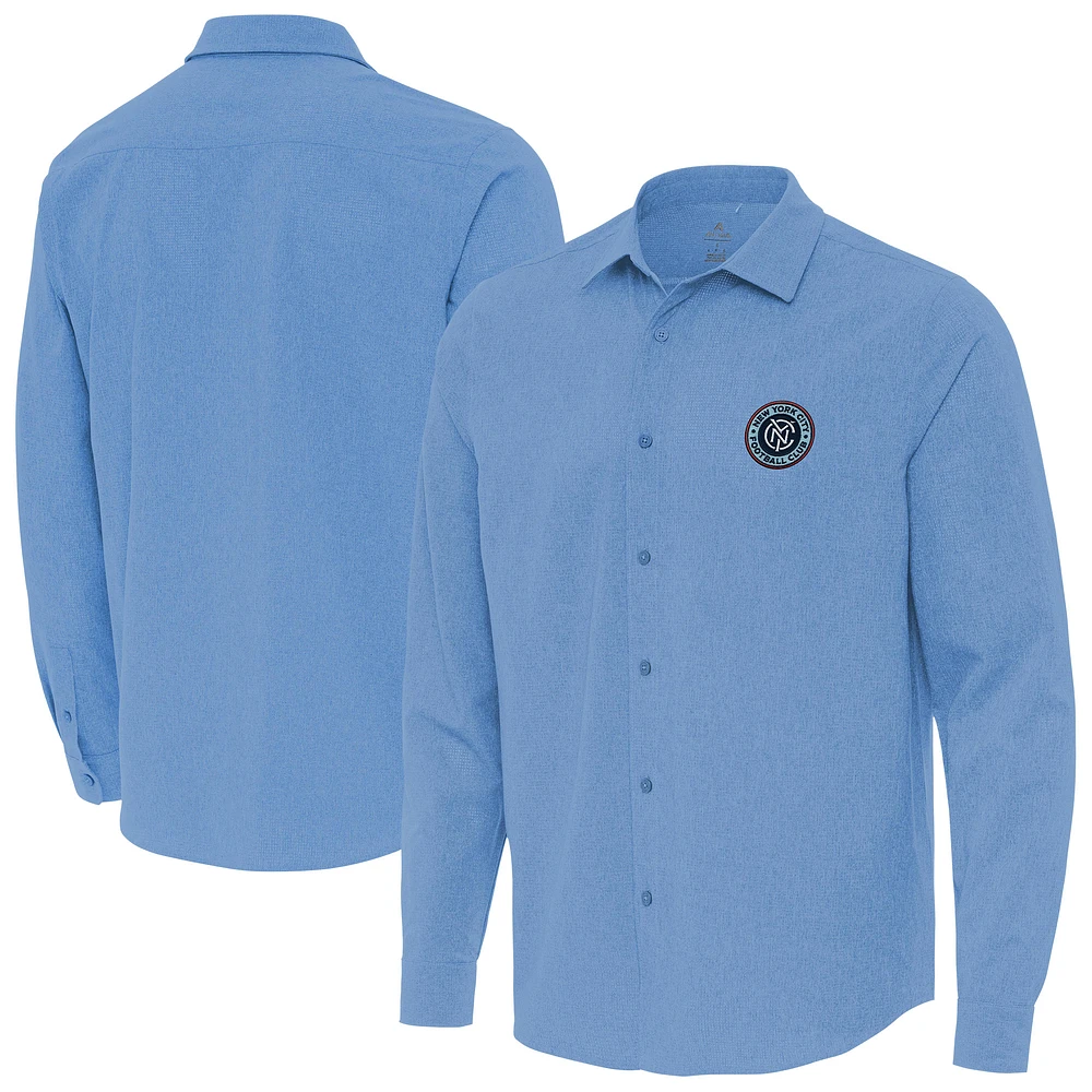 Men's Antigua Powder Blue New York City FC Exposure Woven Long Sleeve Button-Up Shirt