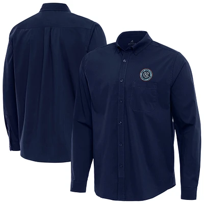 Men's Antigua Navy New York City FC Flight Tri-Blend Woven Long Sleeve Button-Down Shirt