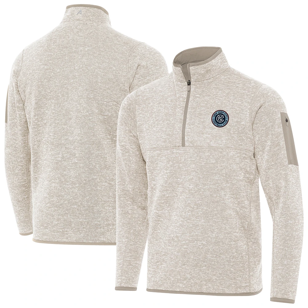 Men's Antigua Oatmeal New York City FC Fortune Quarter-Zip Pullover