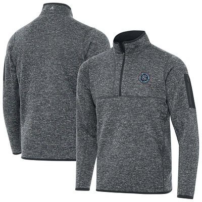 Men's Antigua Heather New York City FC Fortune Quarter-Zip Pullover