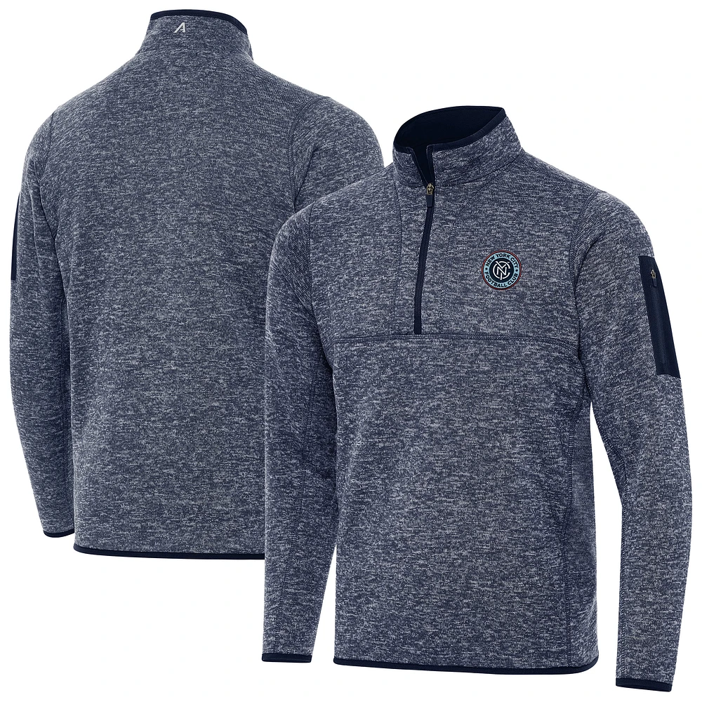 Men's Antigua Heather Navy New York City FC Fortune Quarter-Zip Pullover