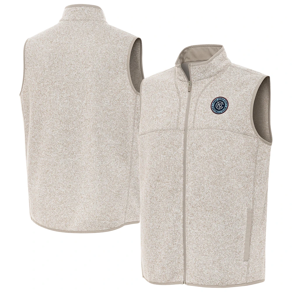 Men's Antigua Oatmeal New York City FC Fortune Full-Zip Vest