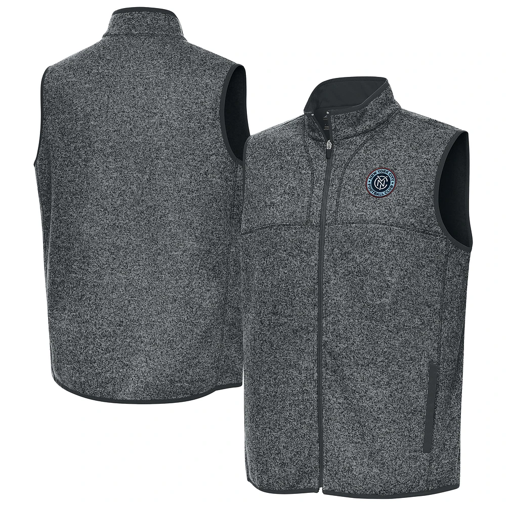 Men's Antigua Heather Gray New York City FC Fortune Full-Zip Vest