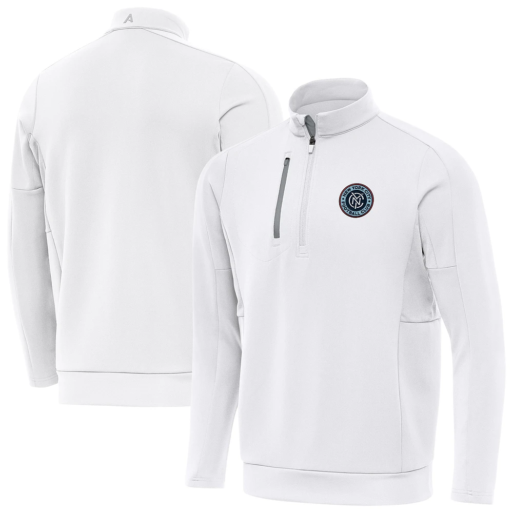 Men's Antigua White New York City FC Fortune Quarter-Zip Pullover