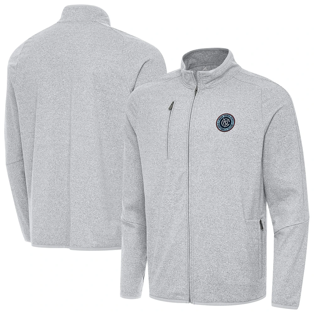 Men's Antigua Heather New York City FC Raglan Hold-Up Full-Zip Jacket