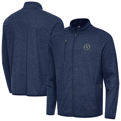 Men's Antigua Heather Navy New York City FC Raglan Hold-Up Full-Zip Jacket