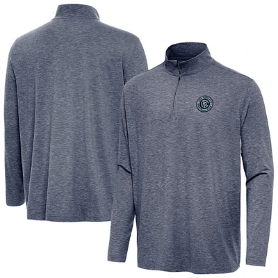 Men's Antigua Heather Navy New York City FC Hunk Quarter-Zip Pullover