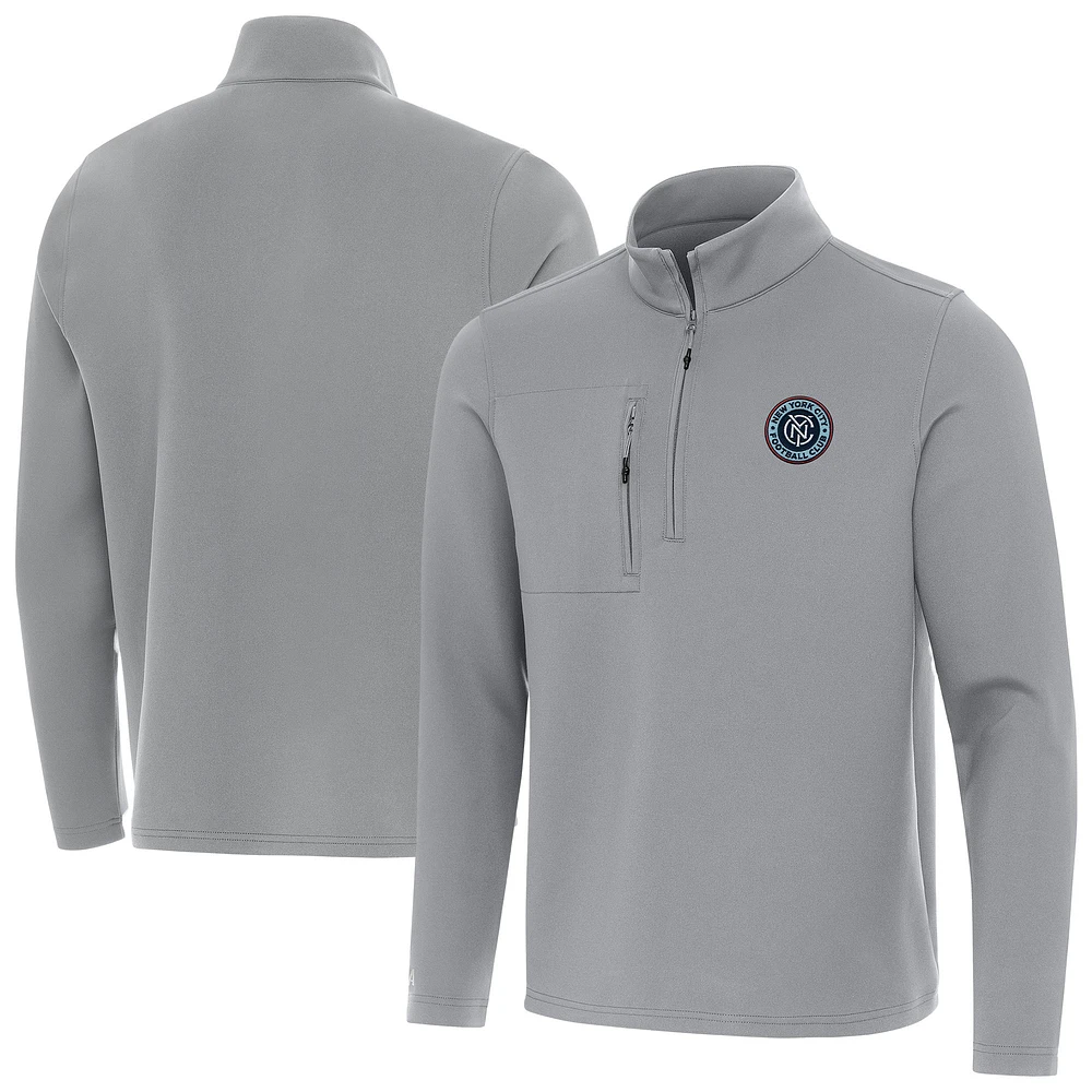Men's Antigua Gray New York City FC Insider Quarter-Zip Pullover