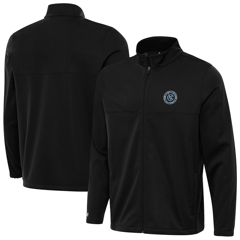 Men's Antigua Black New York City FC Links 2 Full-Zip Golf Jacket