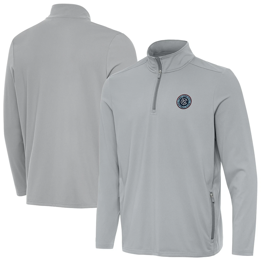 Men's Antigua Gray New York City FC Perilous Quarter-Zip Top