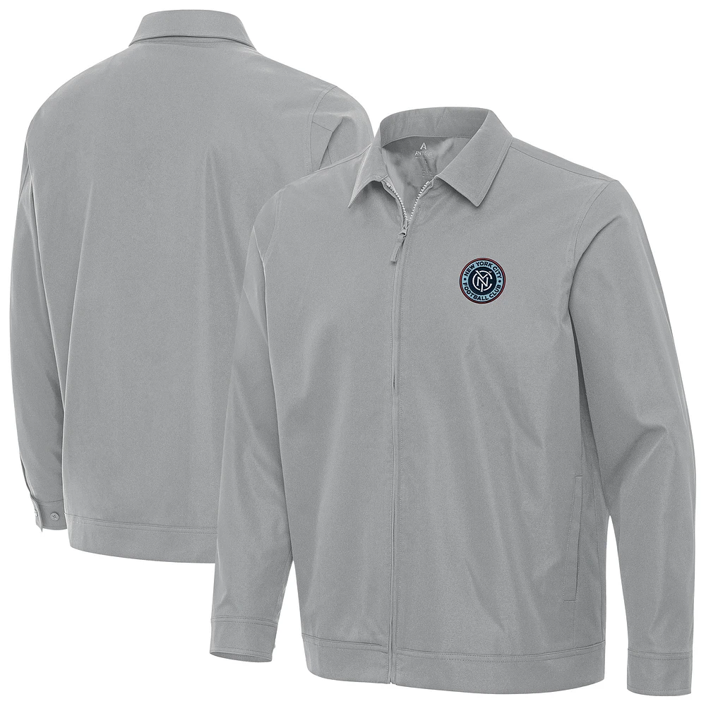 Men's Antigua Gray New York City FC Full-Zip Pivot Jacket