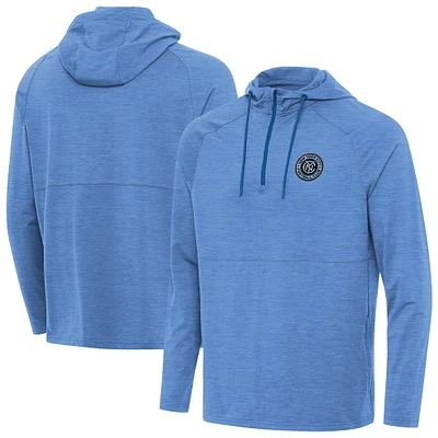 Men's Antigua Heather Powder Blue New York City FC Spikes Raglan Quarter-Zip Pullover Hoodie