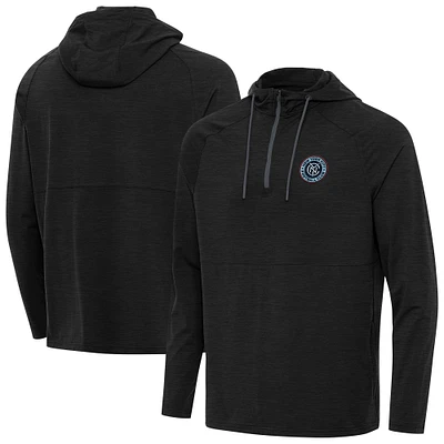 Men's Antigua Heather New York City FC Spikes Raglan Quarter-Zip Pullover Hoodie