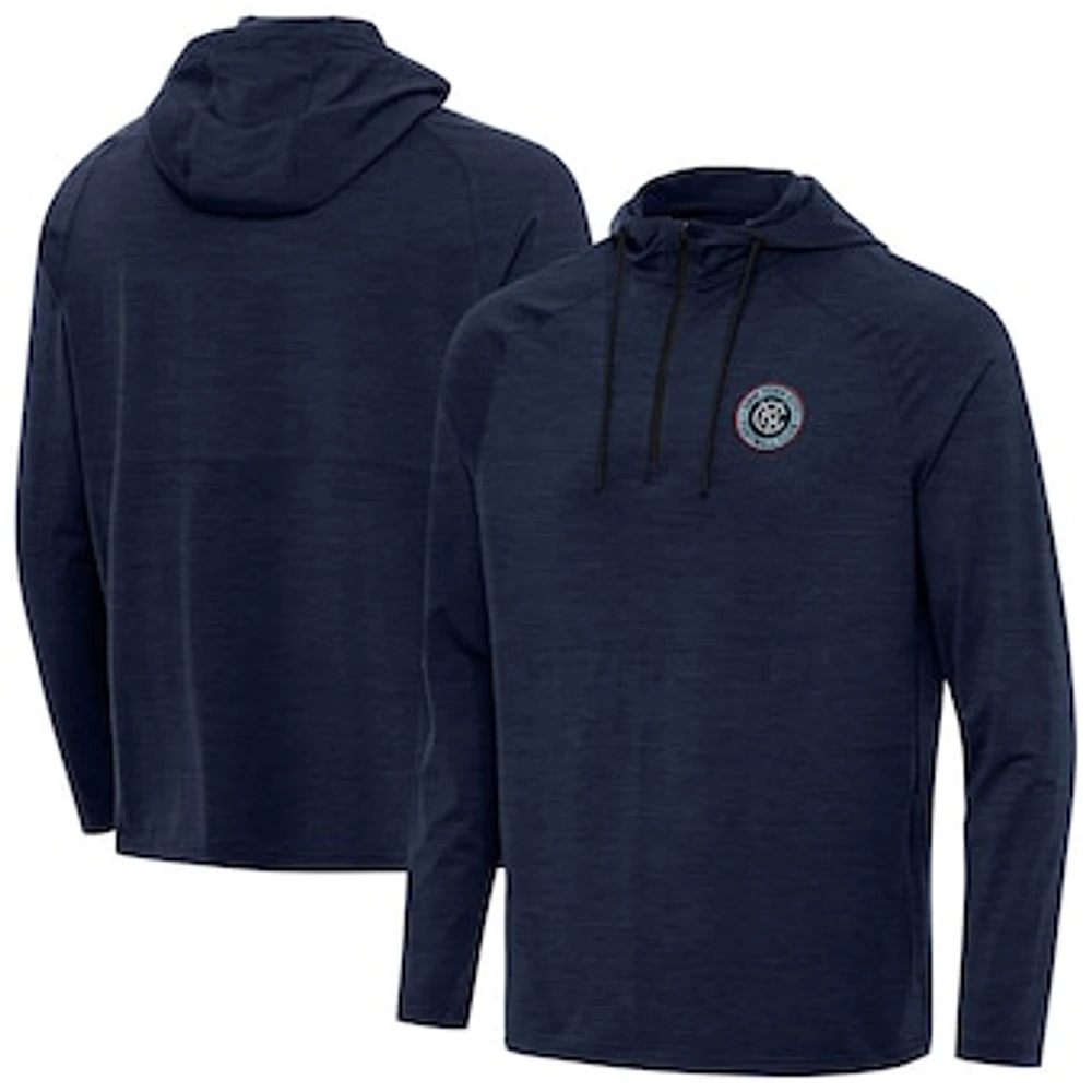 Men's Antigua Heather Navy New York City FC Spikes Raglan Quarter-Zip Pullover Hoodie