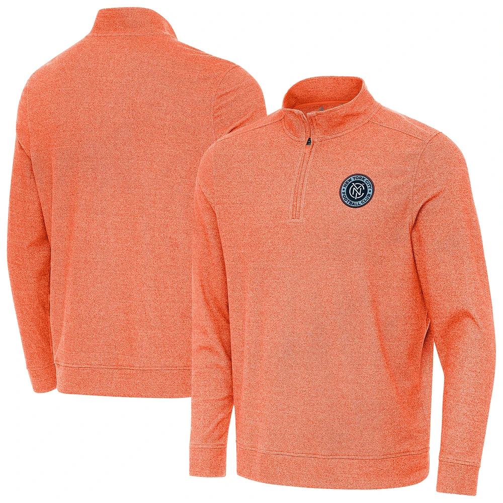 Men's Antigua Heather Orange New York City FC Subtle Quarter-Zip Pullover