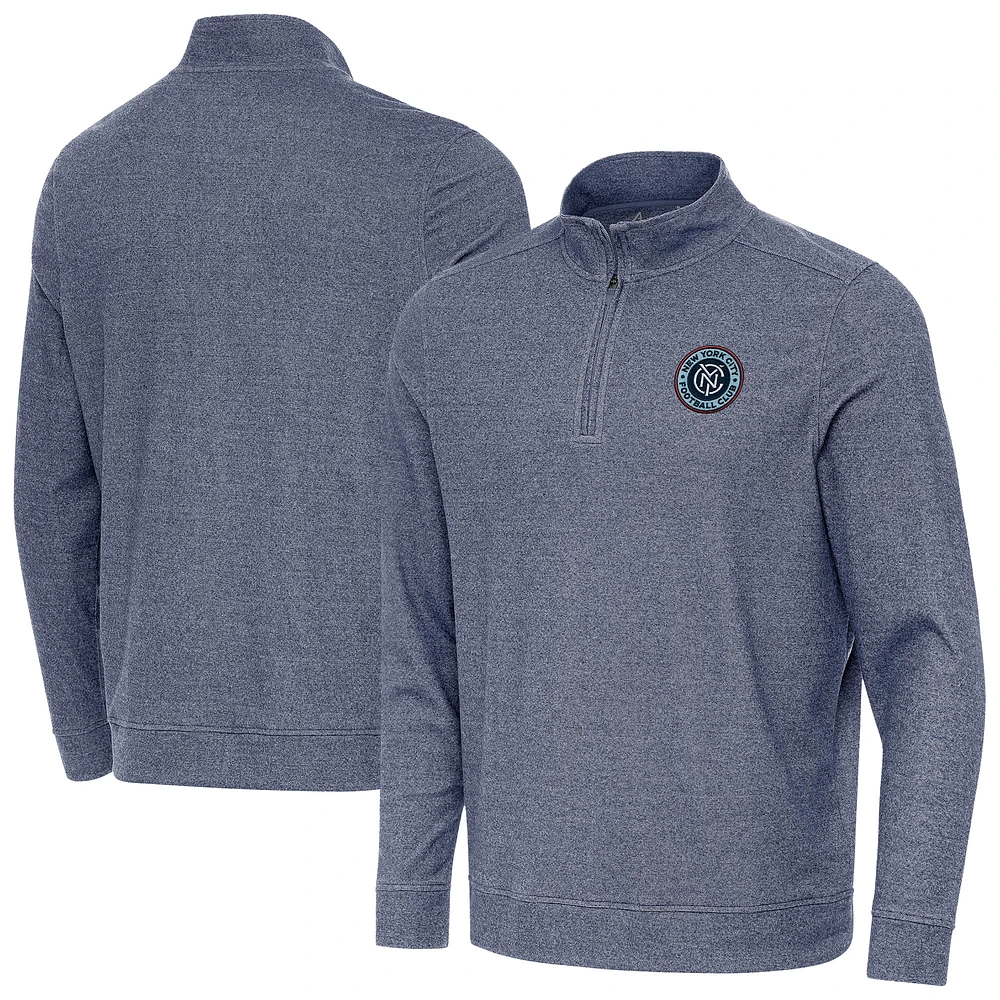 Men's Antigua Heather Navy New York City FC Subtle Quarter-Zip Pullover