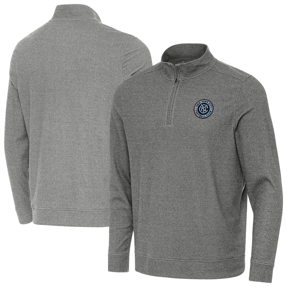 Men's Antigua Heather Black New York City FC Subtle Quarter-Zip Pullover