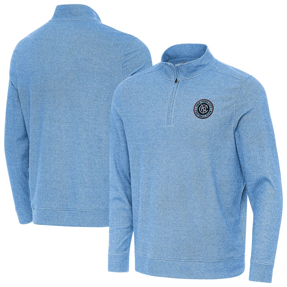 Men's Antigua Heather Powder Blue New York City FC Subtle Quarter-Zip Pullover