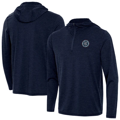 Men's Antigua Heather Navy New York City FC Tidy Quarter-Zip Pullover Hoodie