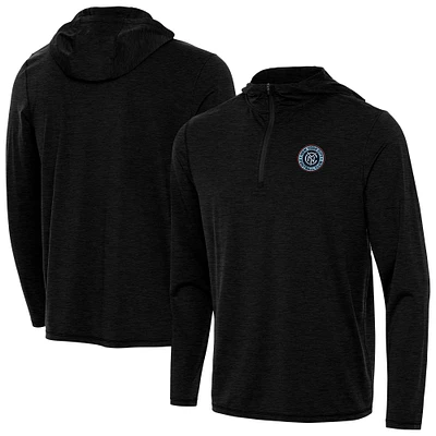 Men's Antigua Heather New York City FC Tidy Quarter-Zip Pullover Hoodie