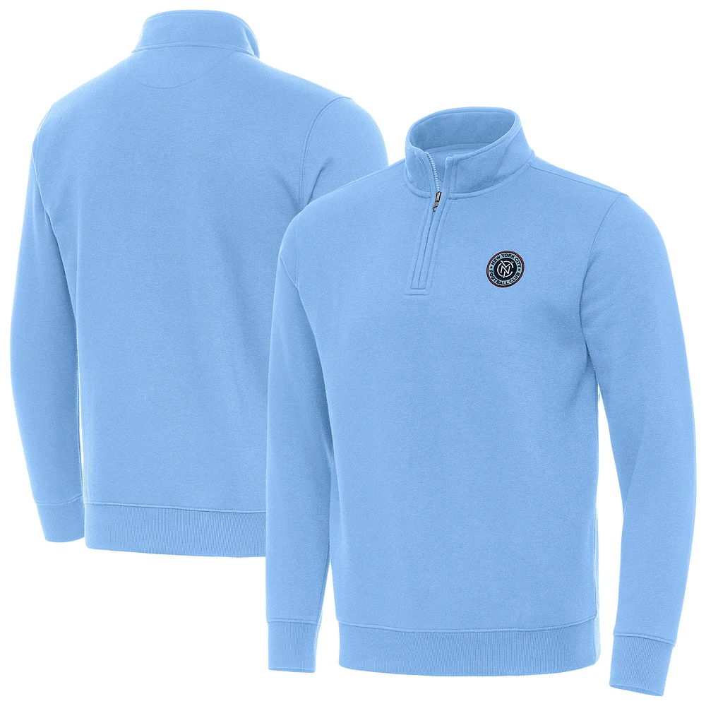 Men's Antigua Powder Blue New York City FC Victory Quarter-Zip Mock Sweatshirt