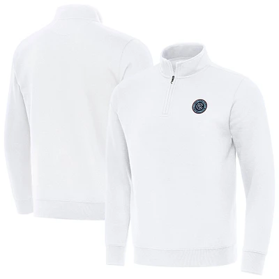 Men's Antigua White New York City FC Victory Quarter-Zip Mock Sweatshirt