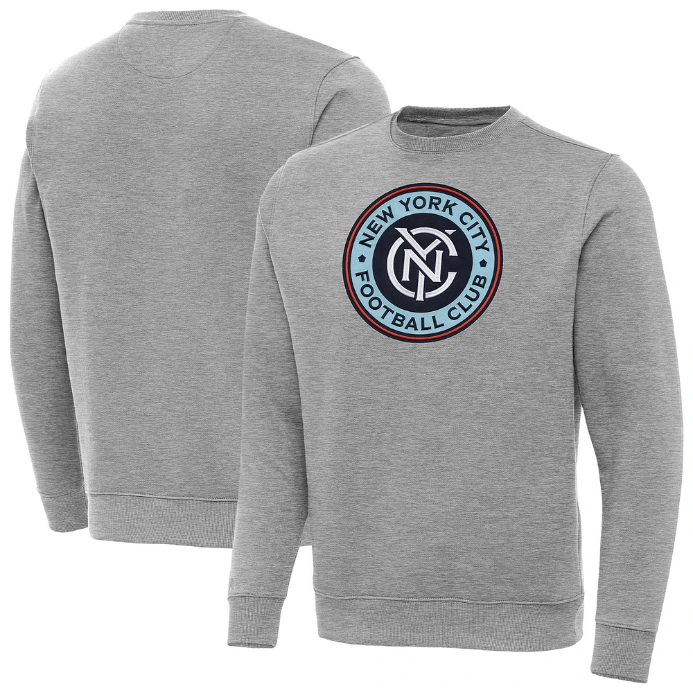 Men's Antigua Heather Gray New York City FC Victory Pullover Sweatshirt