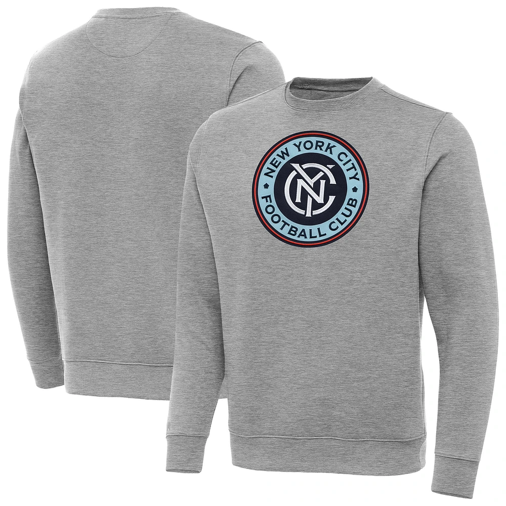 Men's Antigua Heather Gray New York City FC Big & Tall Victory Pullover Sweatshirt