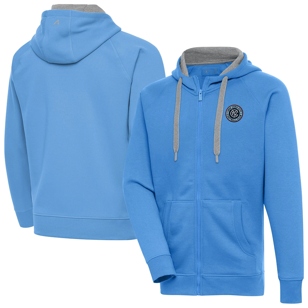 Men's Antigua Powder Blue New York City FC Victory Fleece Raglan Full-Zip Hoodie