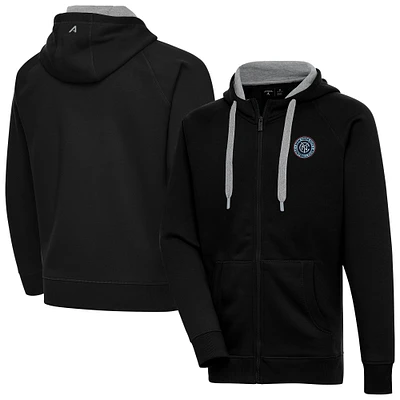 Men's Antigua Black New York City FC Victory Fleece Raglan Full-Zip Hoodie